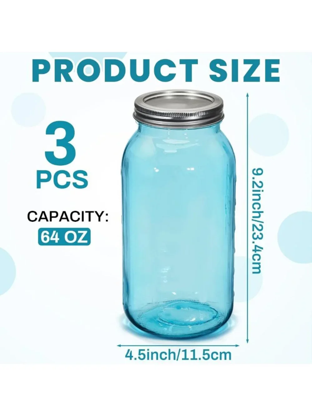 3 Pcs 64 oz Glass Mason Jars Set - Airtight Canning & Fermenting Containers